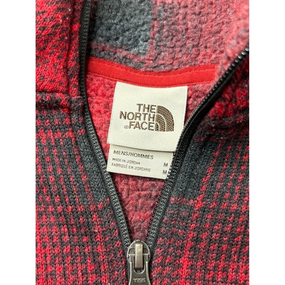 The North Face Mens‎ Fleece Pullover Red Black Plaid 1/4 Zip Medium Brown label - Picture 4 of 10
